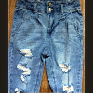 Almost Famous Distressed Pleated Denim Jeans